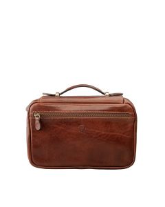 Hochwertige italienische Herren-Waschtasche aus hellbraunem Leder mit Reißverschluss