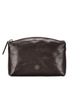 Kosmetiktasche aus schokoladenbraunem italienischem Leder für Handtaschen