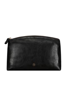 Große, hochwertige Kosmetiktasche aus luxuriösem italienischem braunem Leder