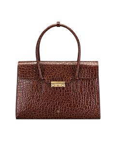 Italienische Aktentasche/Schultertasche aus Leder mit Krokodilprägung und Schlüsselschloss