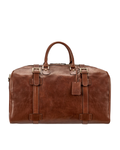 Hochwertige Herren-Reisetasche aus feinstem italienischem Vollnarbenleder. Mit zwei Trageriemen und luxuriösem, mit Wildleder gefüttertem Schulterriemen.