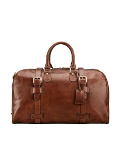 Klassische, luxuriöse Reisetasche aus hellbraunem Herrenleder, ideal für Wochenendtrips – sehr hohe Qualität