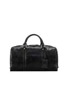 Hochwertige schwarze Reisetasche aus italienischem Leder, ideal als Handgepäck im Flugzeug. Mit Vordertasche und luxuriösem, mit Wildleder gefüttertem Schultergurt.