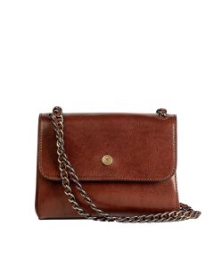 Ladies Luxury Tan Brown Leather Chain Crossbody Bag handmade in Italy