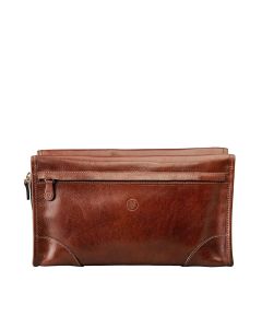 Hochwertige, große Waschtasche aus hellbraunem Leder für Herren
