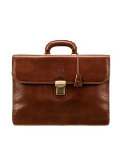 luxury brown Italian leather men's briefcase
