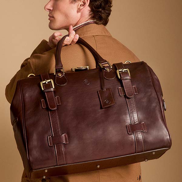 Herren Leder-Weekender in Braun, handgefertigt in Italien